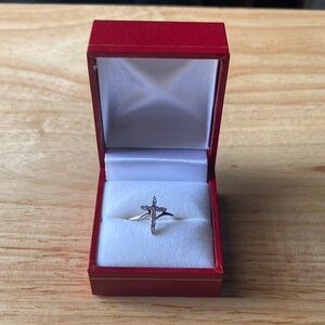 Women’s Sterling Silver Cross Ring with Clear Stones
